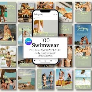 Swimwear Bikini Social Media Instagram Templates: 100 Editable Canva Posts, fashion instagram digital marketing