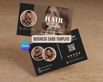Friseur Visitenkarte Canva Vorlage, bearbeitbare und druckbare Karte für Friseursalon, digitales Produkt