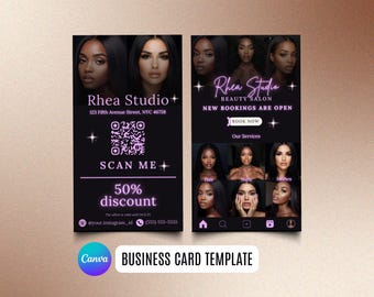 Wizytówka kosmetyczki, edytowalny szablon Canva, zestaw do brandingu do druku, kod QR