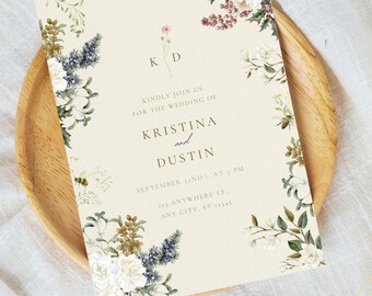 Rustic Floral Wedding Invitation Template | Editable Botanical Invite (Canva Instant Download)
