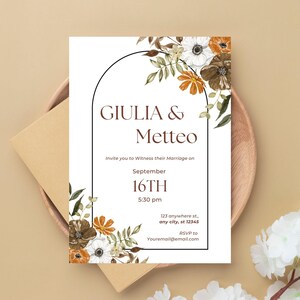 Boho Herbst Hochzeit Einladung Vorlage Canva | Terrakotta Blumen Herbst einladen | Bearbeitbare druckbare Download | Rustikal Minimalistisch einladen
