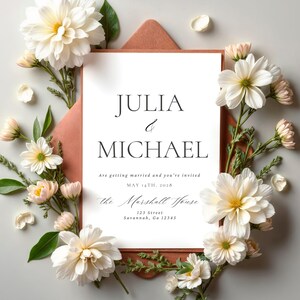 Minimalist Wedding Invitation Template: Elegant Script, RSVP & Details (Canva Editable, Printable Suite)