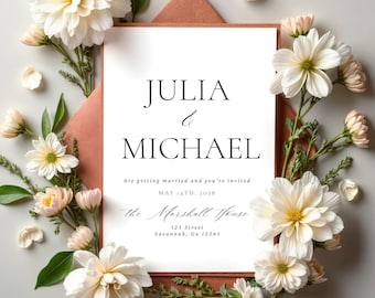 Minimalist Wedding Invitation Template: Elegant Script, RSVP & Details (Canva Editable, Printable Suite)