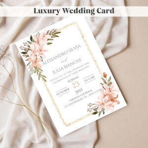 Elegant Blush Floral Wedding Invitation | Editable Canva Template | Luxury Pink Garden Invite | Printable Download