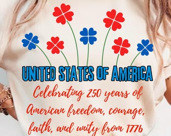 Retro Floral USA 250-jähriges Jubiläum PNG, Patriotisches Design (Digitaler Download)