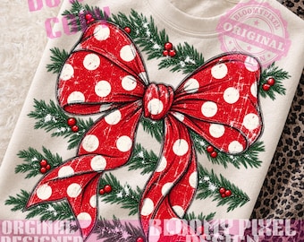 Christmas Bow Polka Dot Tree Stripes Letters Stripes Trendy Distressed PNG, Holiday Shirt Designs Pod Dtf Xmas png sublimation popular Trend