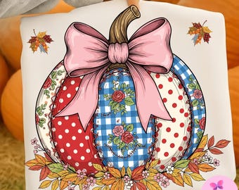 Floral Pumpkin Bow PNG, Fall Sublimation Design (Digital Download)