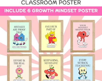 Retro Growth Mindset Classroom Poster, Motivational Wall Art (PDF)