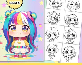 40 jolies filles Chibi à colorier - Audacieux et facile/Livre de coloriage kawaii/Impression numérique/pages à colorier faciles/Pages à colorier Chibi/Génération de l'IA