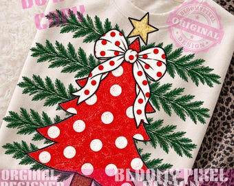 Christmas Bow Polka Dot Tree Stripes Letters Stripes Trendy Distressed PNG, Holiday Shirt Designs Pod Dtf Xmas png sublimation popular Trend