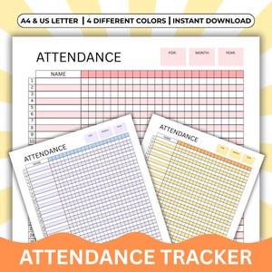 Anwesenheits-Tracker druckbares Log, Anwesenheitsblatt-Vorlage, Anwesenheits-Tracker Homeschool, Anwesenheits-Tracker-Chart für Schüler und Lehrer