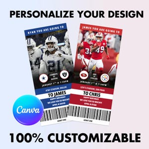 Football Game Ticket Template, Editable Customizable Sports Ticket, Printable Birthday Gift, Instant Download, Canva Template Ticket