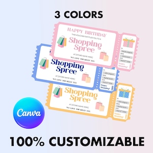 Shopping Spree Gift Voucher, Editable Birthday Coupon, Printable Surprise Ticket, DIY Gift Certificate Template, Canva Template