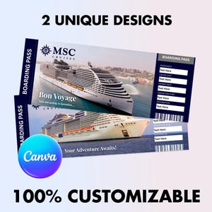 MSC Cruise Ticket Template, Editable Boarding Pass for Surprise Vacation, Instant Download Gift, Canva Cruise Template