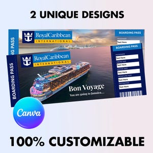 Royal Caribbean Cruise Ticket Template, Editable Boarding Pass for Surprise Vacation, Instant Download Gift, Canva Cruise Template