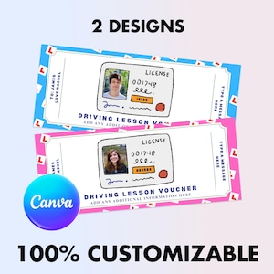 Driving Lesson Voucher, Personalised Birthday Gift for Teens, Editable Template, Instant Download for Drivers, Canva Template