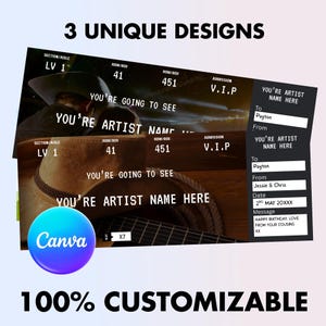 Country Concert Ticket Template, Editable Custom Event Pass, Digital Download Keepsake, Surprise Gift Ticket, Canva Template