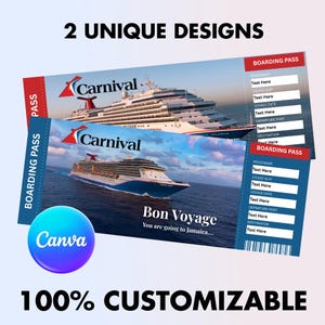 Carnival Cruise Ticket Template, Editable Boarding Pass for Surprise Vacation, Instant Download Gift, Canva Cruise Template