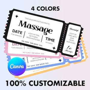 Massage Coupon Editable Gift Certificate, Personalized Spa Day Voucher, Instant Download for Birthday Surprise, Canva Template