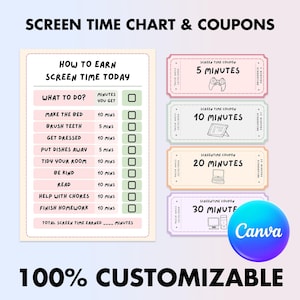 Screen Time Coupons for Kids, Printable Rewards, Chore System, Behavior Management, Fun Screen Time Tickets, Screen Time Chart