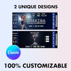 Shakira Ticket, Personalized Concert Keepsake, Printable Template, Unique Gift for Fans, Instant Download, Tour Ticket Stub Canva
