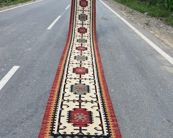 Handmade Kilim Runner Rug For Hallway\Stair Decor, Handwoven Wool And Jute Runner, Bohemian Rug, Vintage Jute Runner, Custom Runner Rug