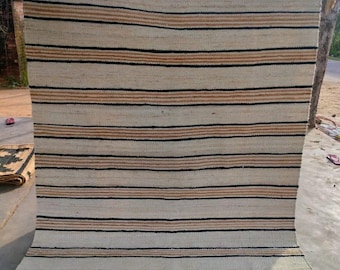 Striped Hamp Jute Rug: Boho Decor Hemp Runner Rug, Vintage Jute Area Rug, Farmhouse Style Custom Size Handmade Jute Runner Rug