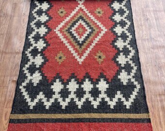 Handmade Kilim Runner Rug For Hallway\Stair Decor, Handwoven Wool And Jute Runner, Bohemian Rug, Vintage Jute Runner, Custom Runner Rug