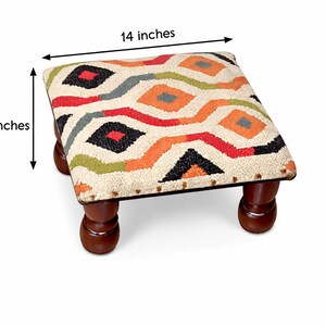 Tribal Kilim Footstool, Rectangle Ottoman Pouf, Patterned Turkish Bench, Handmade Kilim Rug Stool, Striped Upholstered Seat-Kilim Foot Stool