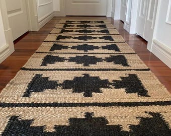 Natural Jute Runner Stair Runner Self Fit Stairs Runner Hemp Jute Runner Custom Size Jute Runner Jute Rug Runner Black