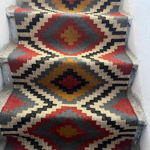 Handwoven Wool Jute Kilim Runner Rug: Oriental Geometric Design