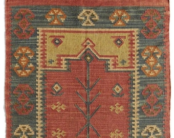 Alfombra Kilim grande hecha a mano, tejida a mano, de lana y yute, Kilim Dhurrie, motivos orientales, tradicionales indios, geométricos y turcos.