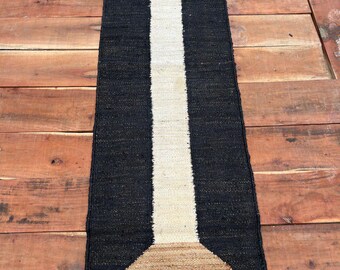 Alfombra de yute de cáñamo en blanco y negro / Alfombra minimalista para pasillo / Alfombra de fibra natural hecha a mano / Alfombra de entrada rústica / Alfombra de suelo neutra