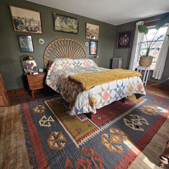 8x10 Wool Jute Kilim Rug, Oriental Rug, Custom Size Wool Rug, Vintage Area Rug, Boho Jute Rug, Handmade Wool Jute Rug, SOUTHWESTERN RUG