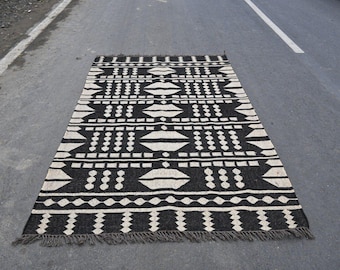 Handwoven Wool Jute KILIM RUG, Multicolor Navajo Kilim Rug, Jute Rug Wool Rug Flat Weave Rug, Bohemian Rug, Jute Area Rug, CUSTOM rug