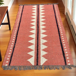 Vintage Wool Jute Kilim Rug, Handwoven, Wool and Jute Rug Handmade, Kilim Dhurrie Rug, Traditional Indian jute Area rug
