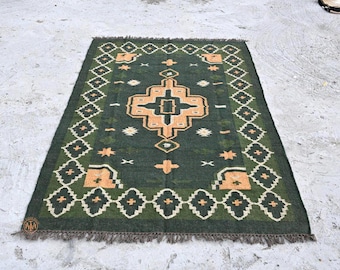 Handmade Wool Jute Rug Natural Flatweave Area Carpet Rustic Boho Floor Rug for Living Room Modern Farmhouse