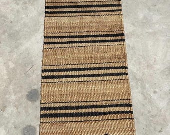 Handmade Black Stripe Jute Stair Runner: Black Line Design, 2 x 20 ft