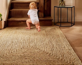 Natural Jute Braided Handmade Natural Jute Rectangle Rug Eco Friendly Pure Vegan Living Room Jute rug area rug Jute rug Warm Rug