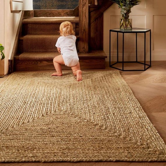 Natural Jute Braided Handmade Natural Jute Rectangle Rug Eco Friendly Pure Vegan Living Room Jute rug area rug Jute rug Warm Rug