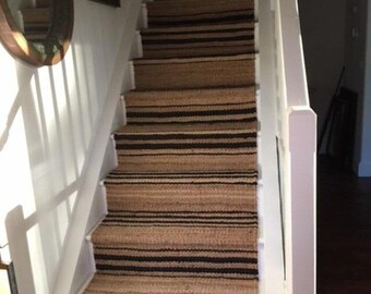 Naturel met zwart gestreepte henneptrap Jute loper, hal, keuken, buiten binnen, hal, slaapkamer, woonkamer loper, milieuvriendelijk tapijt