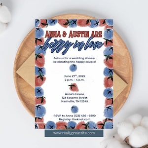 Berry In Love Bridal Shower Invitation - Digital Customizable