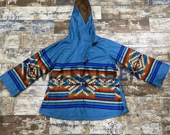 Southwestern Aztec Hooded Festival Jacket: Unisex Boho Coat