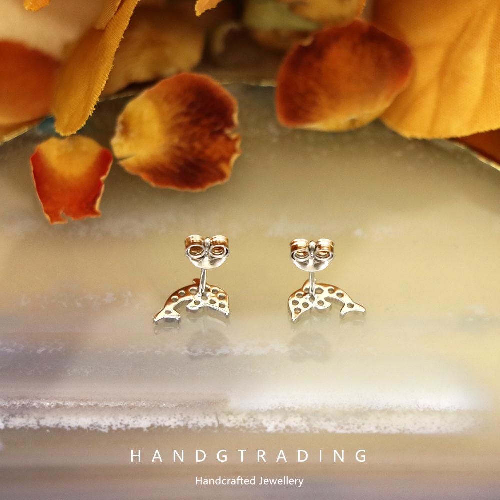 Small Dolphin Fish Sea Animal Stud Earrings in Rose Gold | DOTOLY
