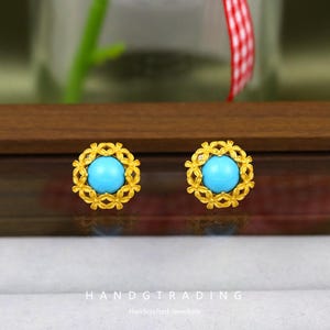 Vintage Türkis Ohrstecker Türkis Ohrringe Gold Filigrane Blume Türkis