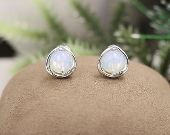 Pendientes de plata de ley 925 con piedra lunar para mujer, adornos.