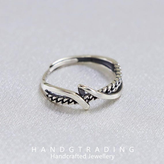 S925 Sterling Silver Chain-link Ring - Interwoven Open Band