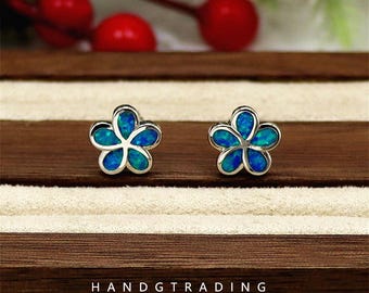 Frangipani Opal Stud Earrings, Flower - shaped Earrings