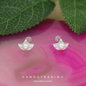 Pearl Ginkgo biloba earrings for women S925 sterling silver earrings