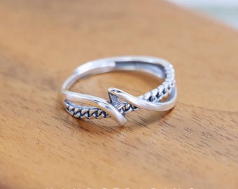 S925 Sterling Silver Chain-link Ring - Interwoven Open Band